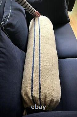 Vintage Cushion De Bolster En Line Française. Nouveau Stock, Grain Sack. Bleu Ou Rouge