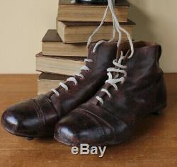 Vintage Le Cert Bottes En Cuir Football. Antique Vieux Chaussures De Soccer Crampons Taille 10