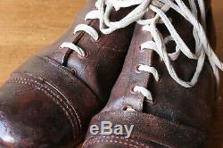 Vintage Le Cert Bottes En Cuir Football. Antique Vieux Chaussures De Soccer Crampons Taille 10