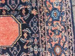 Vintage Old Traditional Hand Made Oriental Pink Blue Wool Grand Tapis 190x127cm