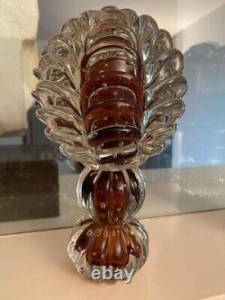 Vintage Pine Cone Glass Paste Murano Modern Art Double Couche Amber Rare Old 1970