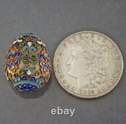 Vintage Russe Argent 925 Cloisonné Émail Miniature Egg Tsariste Rare Vieux 20ème