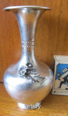 Vintage Vase Sterling Argent 925 Fleur Décor Etaché Rare Vieux 20ème 52 Gr
