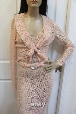 Vtg 30s Blush-pink Old Hollywood Bias-cut Floral Lace Fishtail Gown +bolero Jckt