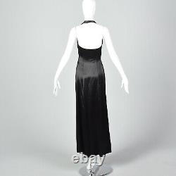 Xxs Années 1930 Black Liquid Satin Halter Robe Backless Evening Gown Old Hollywood